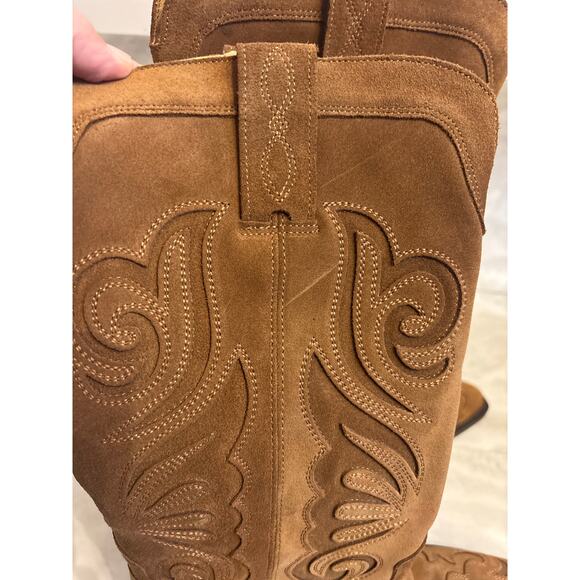 Mango MNG Women’s Leather Cowboy Boots Cutouts Brown Block Heel Size 7.5 New - Picture 8 of 10